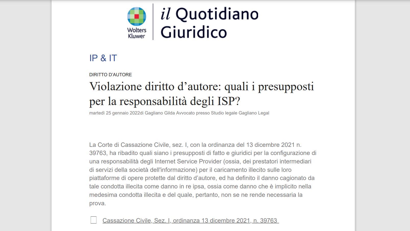 Violazione Diritto D’autore: Quali I Presupposti Per La Responsabilità Degli ISP?